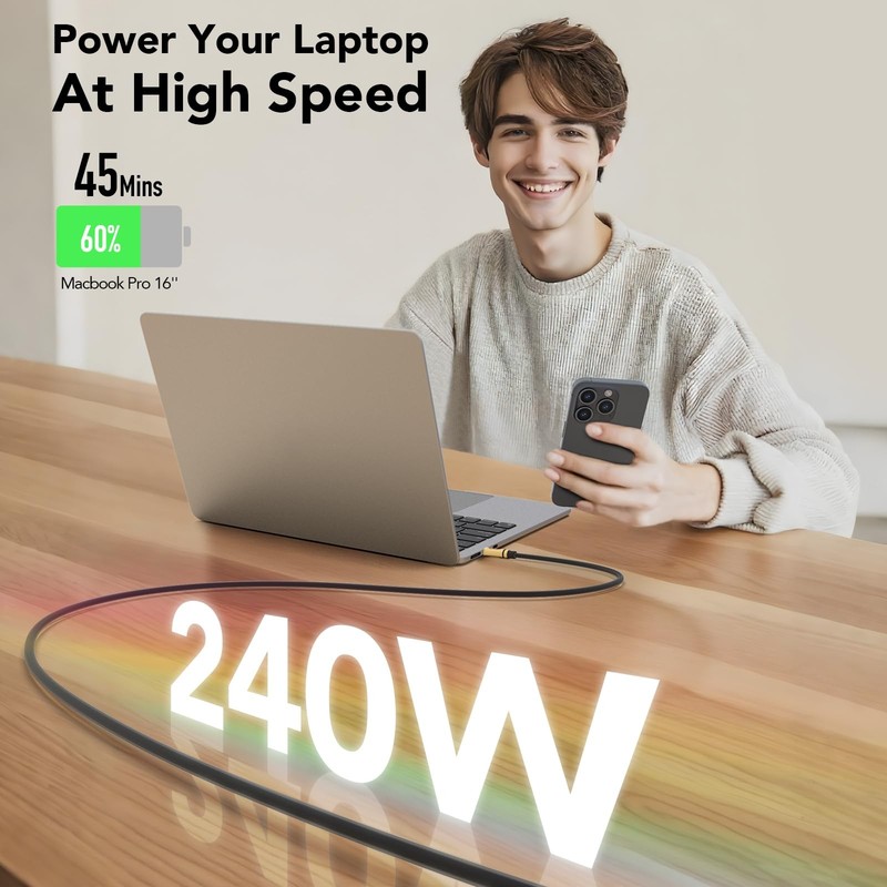 240W USB-to USB-Cable (PD 3.1 EPR), 480Mbps Speed, Fast Charging Cable for Ma... gallery
