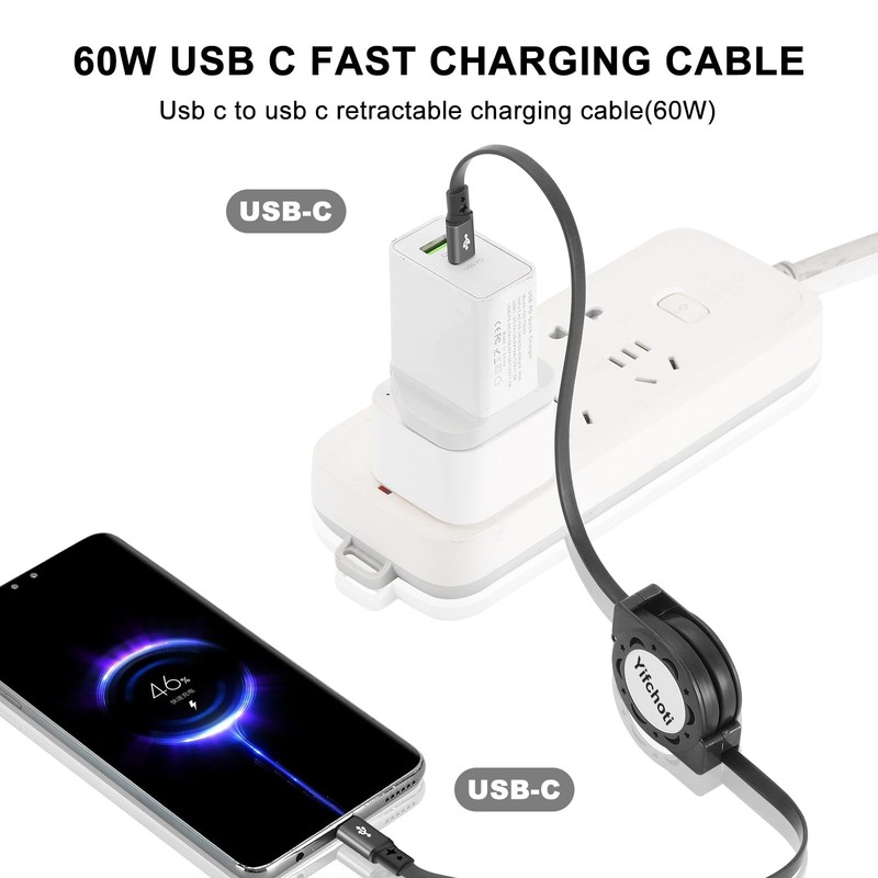 3 Pack PD 60W Retractable Charging Cable and Data Transfer, Type C to C black gallery
