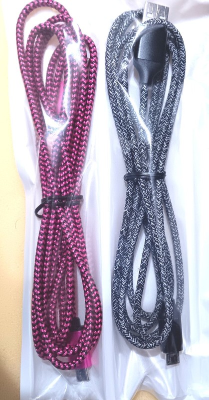 2 MicroUSB braided phone cables 6 Feet /1.8 each – Pink & Gray