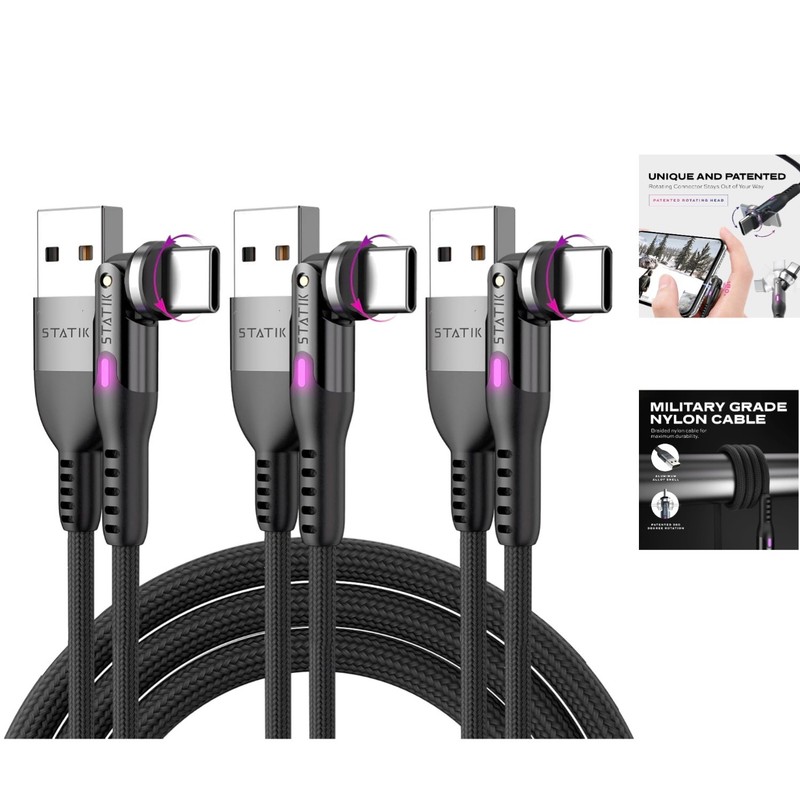 3FT USB C Cable 3-Pack – Fast 15W Charging with Rotating Head & Data Transfer