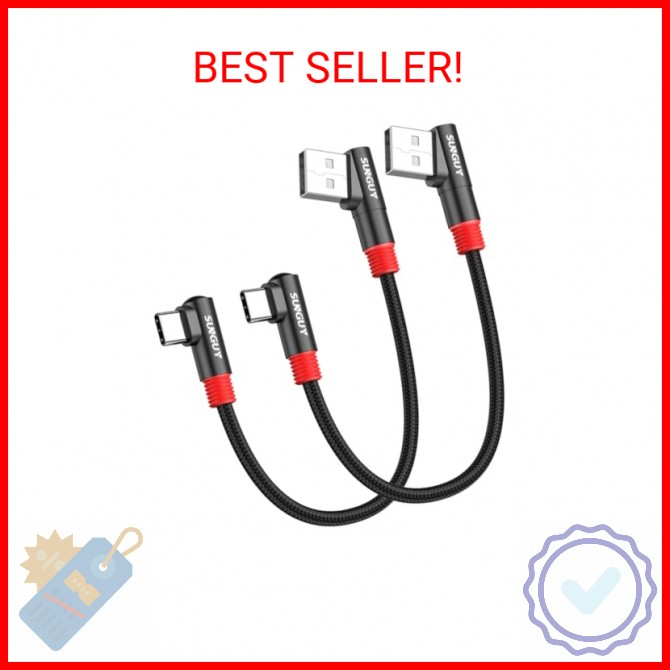 SUNGUY 6 inch/0.15M Right Angle USB C to A Cable 2Pack, 3A Short 90 Degree USB t gallery