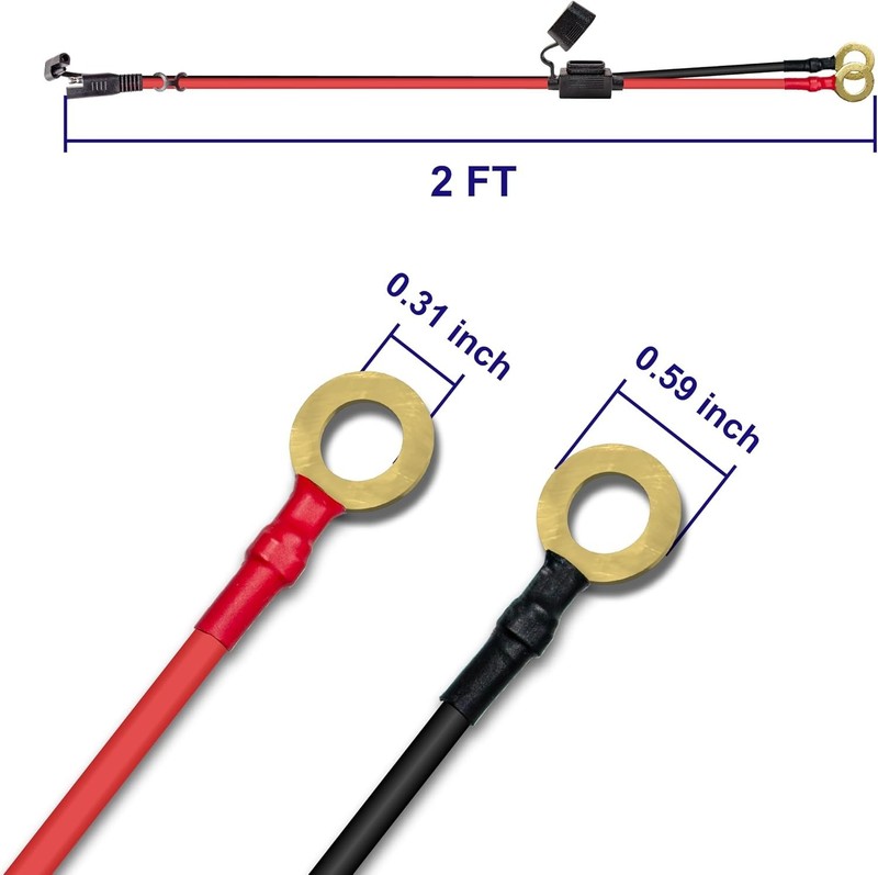 16AWG Waterproof Motorcycle Battery Cable - 2FT Extension with O-Ring Terminals gallery