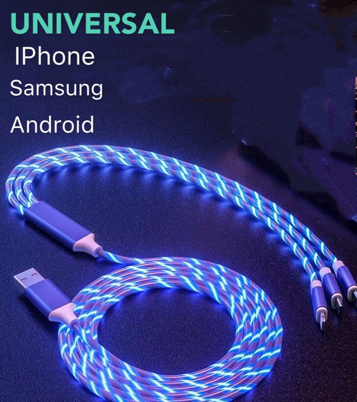 Universal LED Light-up Flashing USB Charging Cable Cord 3 in 1 Multi Functions