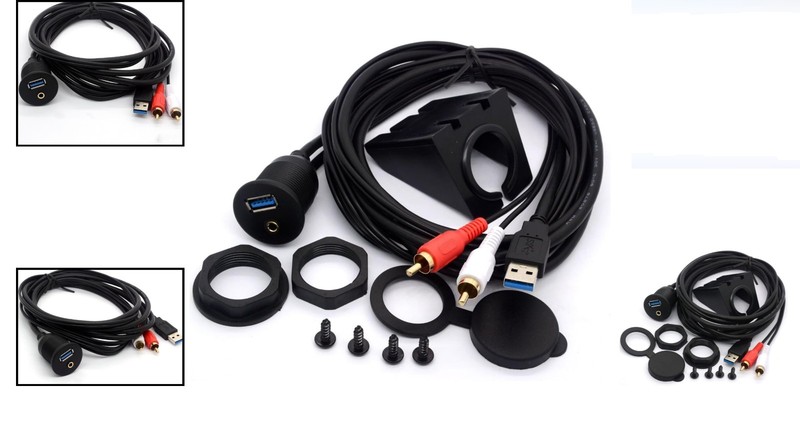 USB 3.0 2RCA AUX Extension Cable 6ft Dash Mount Car Boat Motorcycle gallery
