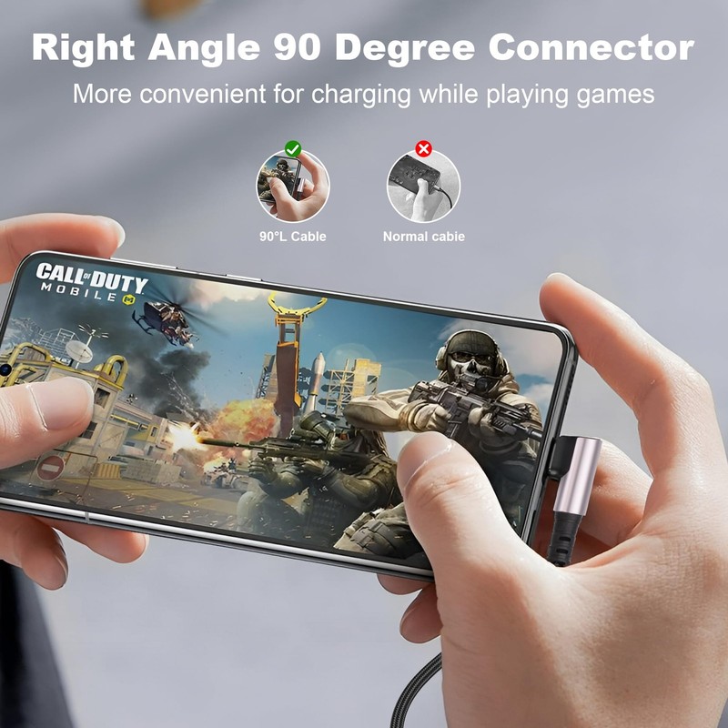 Short USB A to Type C Cable 90 Degree Right Angle Braided 6A Fast Charging gallery