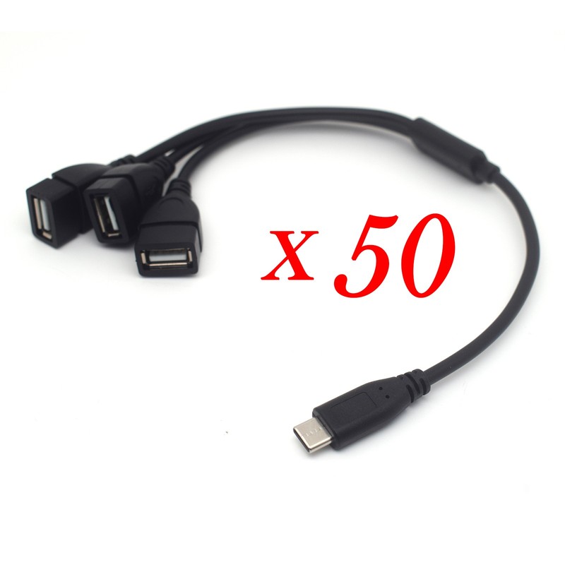 50x USB-C to 3-Port USB-A Hub Cable for Data Transfer & Power Charging with Chip