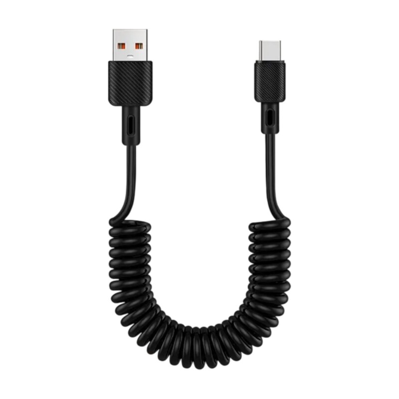 Spring Coiled USB to Type C Cable Telescopic Charger Wire Line Adjustable Black gallery