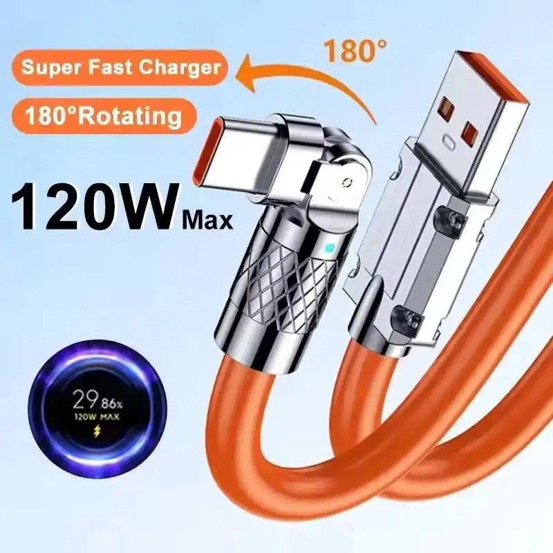 120W 7A Fast Charge USB Type C Cable 180 Degree Rotation Elbow Cable for Game fo