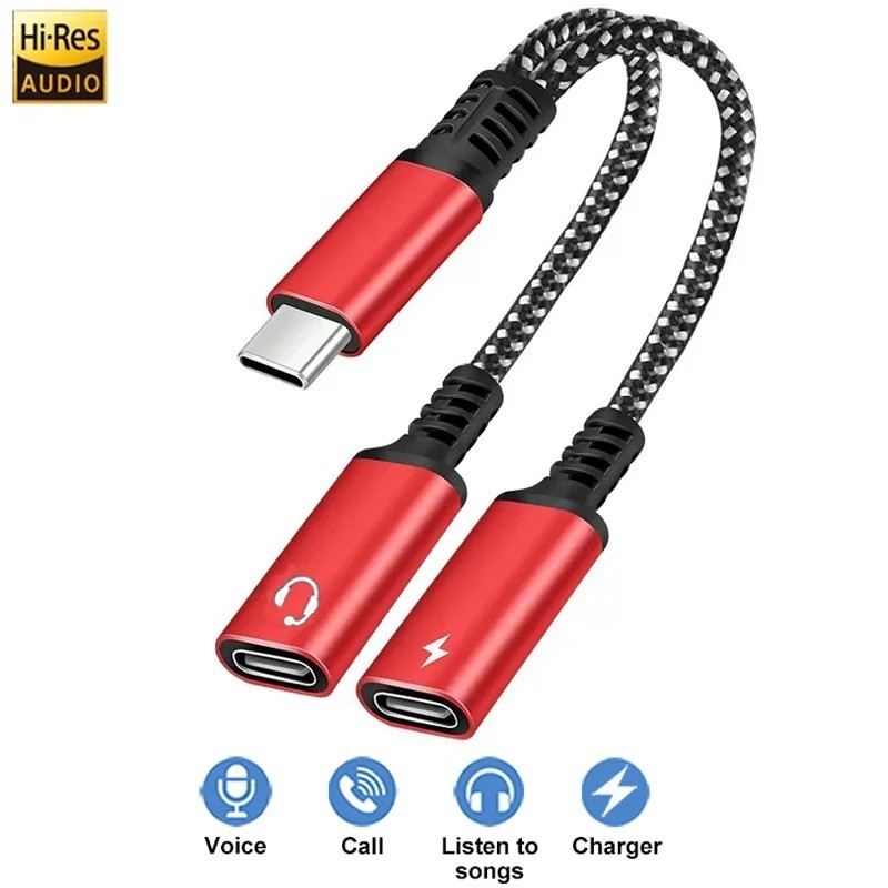 OTG 2 IN 1 USB C Splitter to Dual Type USB C Headphone Jack Audio Adapter PD gallery