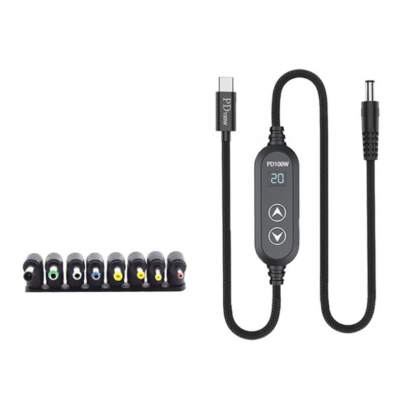 Type C To DC5.5mm Power Supply 100W Capacity 5 Power Selections 5-20V 8 Adapters