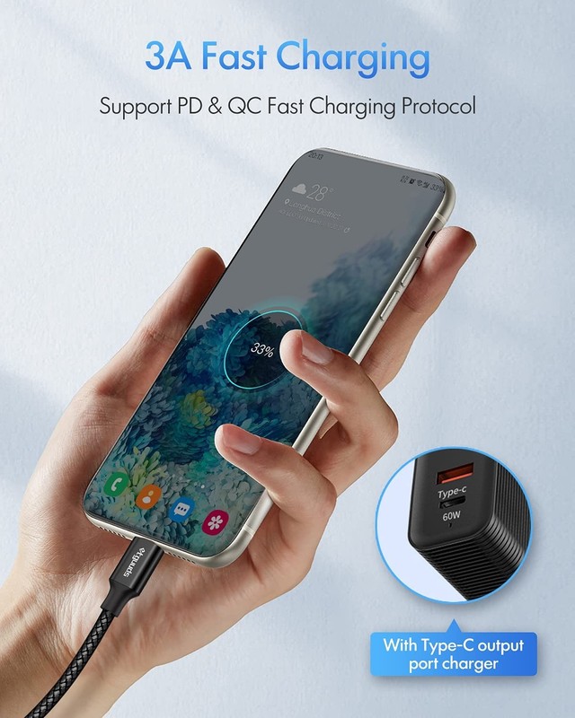 Heavy Duty 10ft USB-C to USB-C Cable - Rapid 60W Charging, Tangle-Free Design gallery
