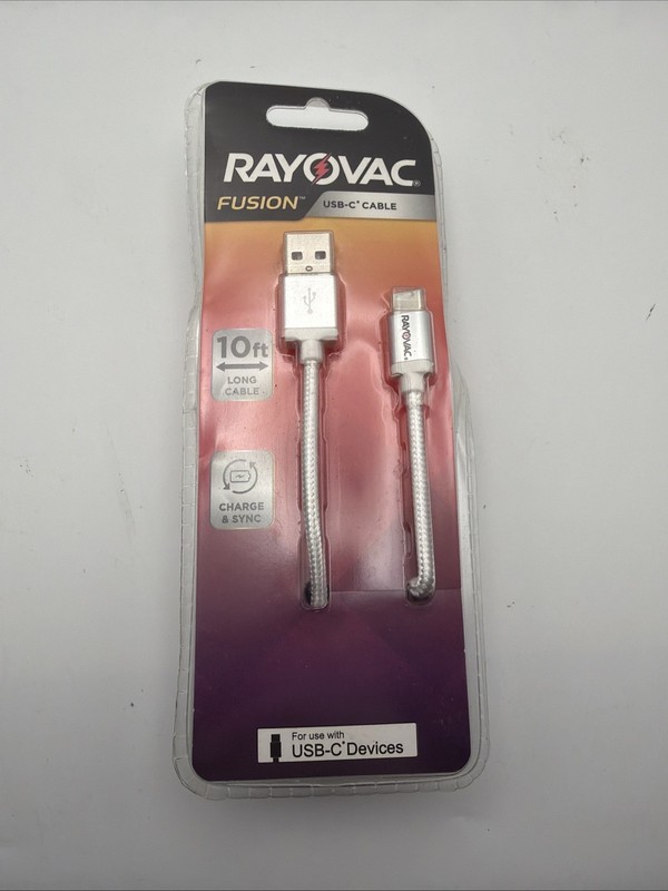 Rayovac Fusion 10 Foot USB C Cable Charging & Sync White 1 Pack