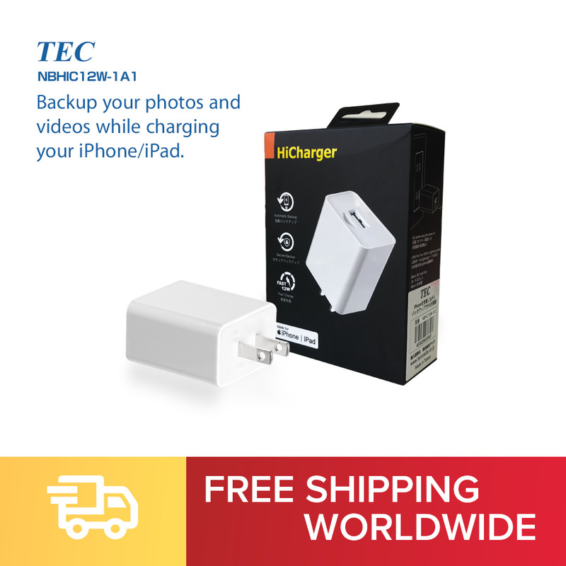 TEC USB-A Wall Charger for iPhone iPad, MFI Auto Backup Photos & Videos White