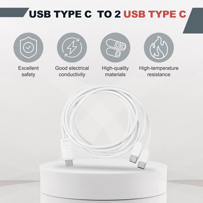 Multi USB Type C Male to 2 USB Type C 2 in 1 Splitter 40'' White gallery