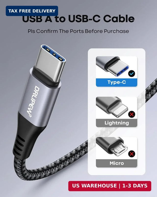 DRLIPEW USB to USB C Cable 3ft 5-Pack,USB Type C Charger Cord Fast Charging Brai gallery