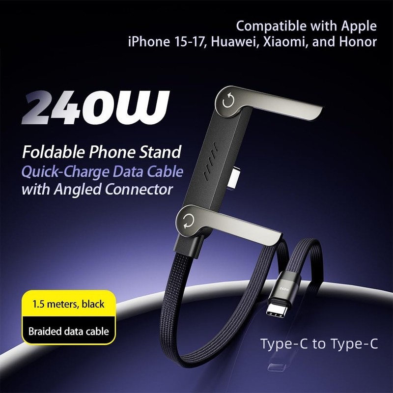 2 in 1 Invisible Charger Cable with Stand, 5FT 240W Fast Charging Cord, Type-C/i gallery