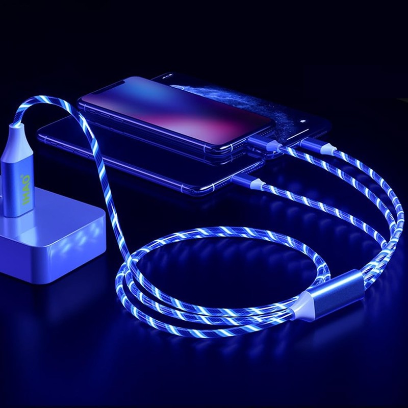 1 PCS Blue 39 Inch Multi Port Charger Cable USB A To Type C/Micro USB
