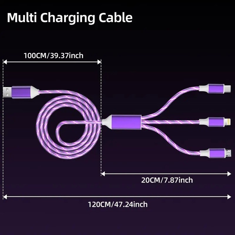3-in-1 Multi USB Universal Flowing LED Light Up Phone Charge Cable, With Interfa gallery