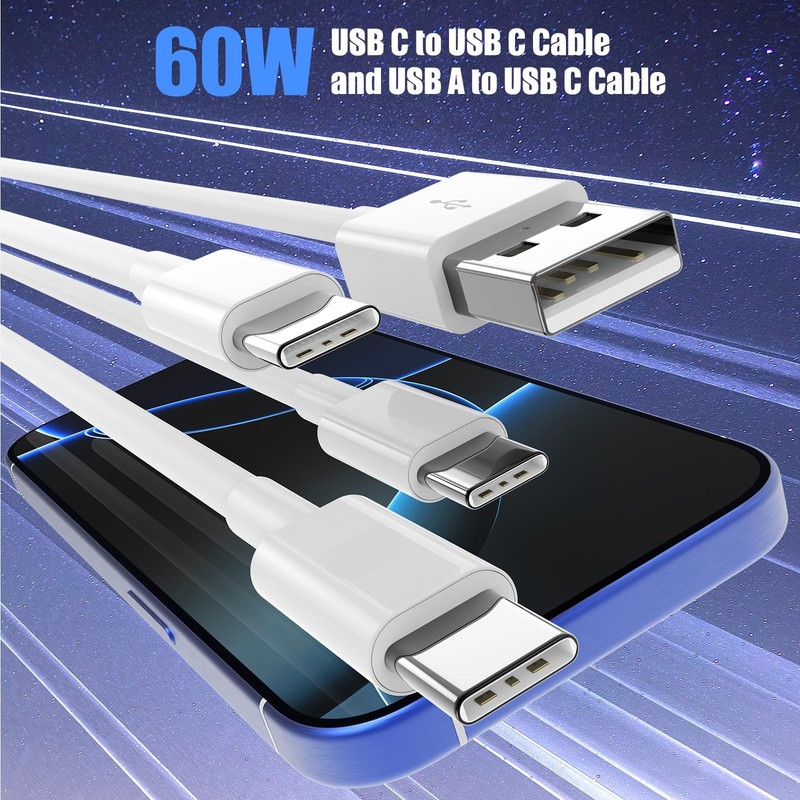 Car Carplay Cable for iPhone 17 16 15, 2-Pack 3.3FT 60W USB C to USB C Cable ... gallery