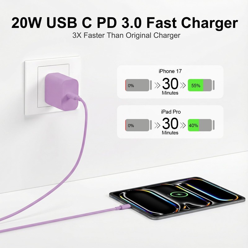iPad Charger Fast Charging, 20W USB Charger Block with 10FT USB to Cable for ... gallery