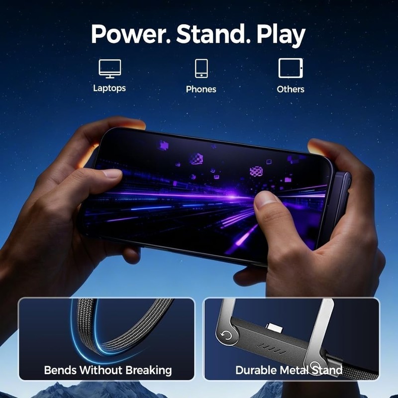 240W USB C to USB C Cable 5ft Double Braided Nylon Cord Type C for iPhone 15/Mac gallery