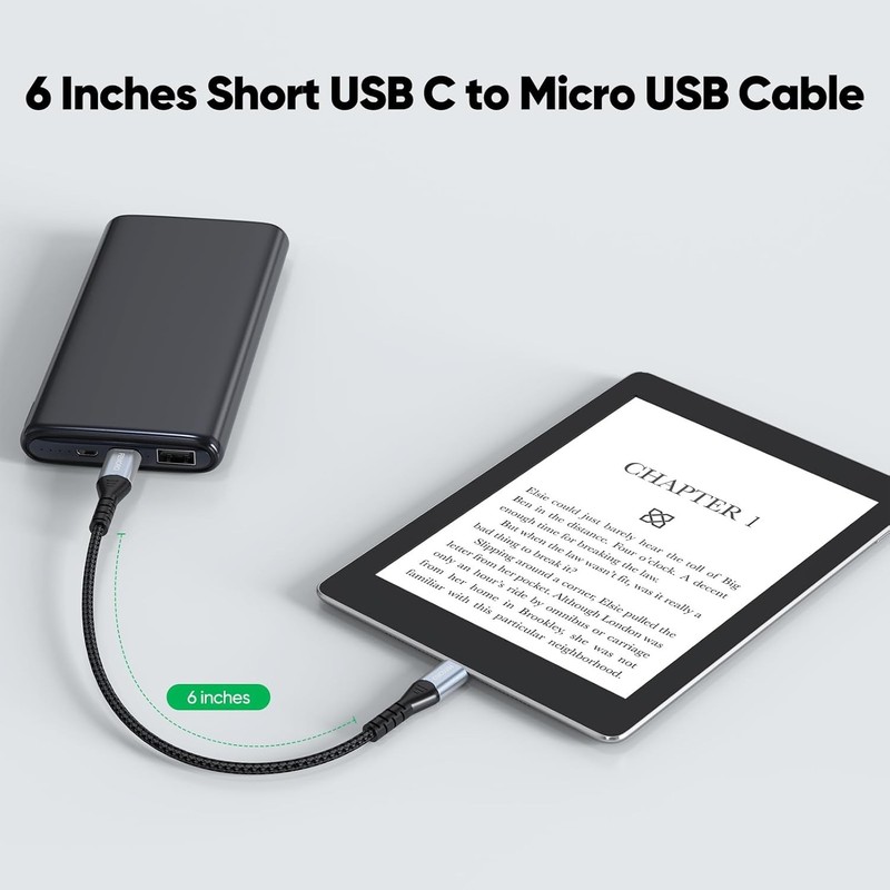 Durable 6 Inch USB C to Micro USB Braided Cable with 480Mbps Speed and 12W Power gallery