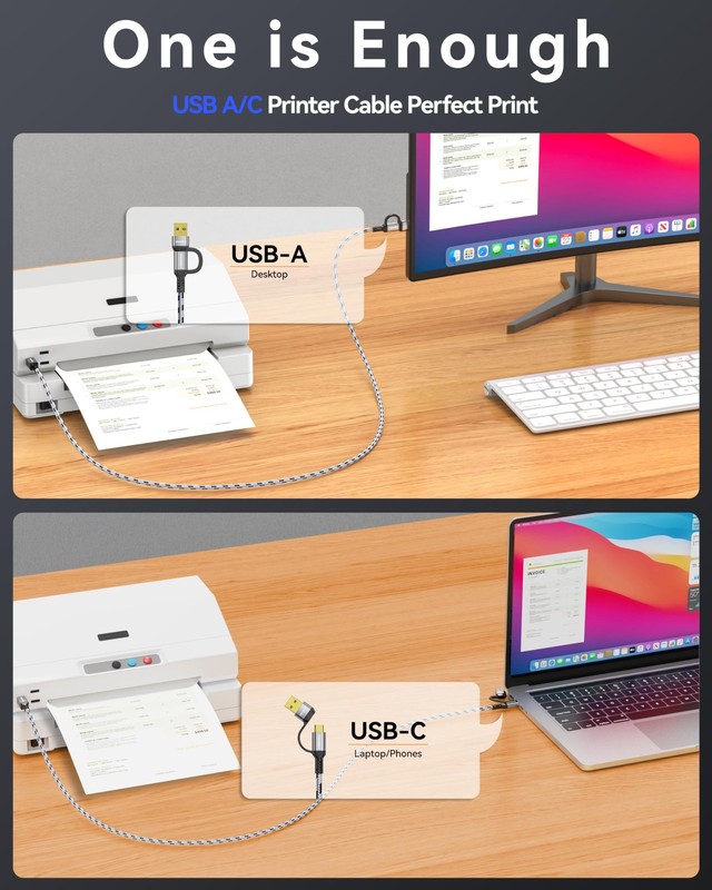 Printer Cable 10 FT, 2in1 USB C & A to B High Speed USB Printer Cable Compati... gallery