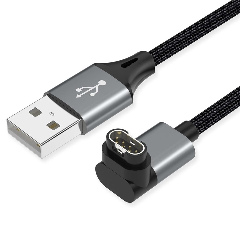 AGVEE 2-Pack 3.3FT Charger Cable for Garmin Watch L-Shape Braided Cord Dark Gray