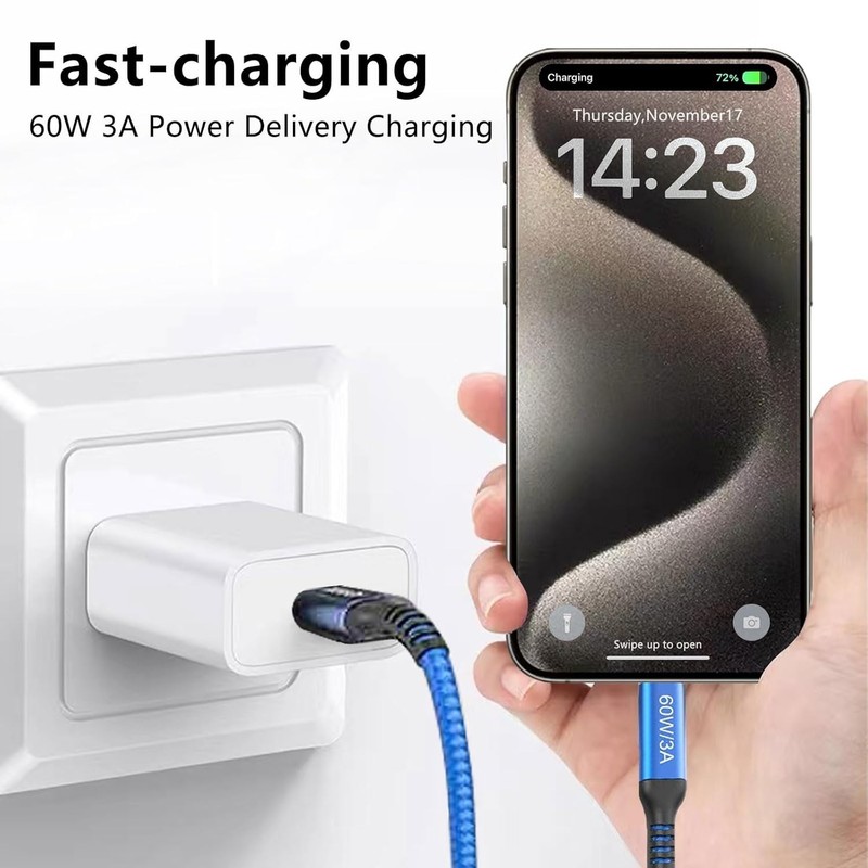 15ft USB-C to USB-C Cable Long, 60W USB Type C Fast Charging PD Charger Braided gallery