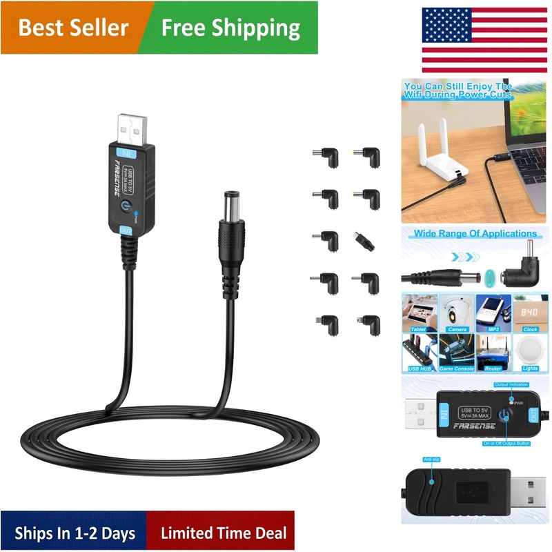 Safe and Reliable USB to 5V DC Power Cord – 3FT with LED Indicator & Connectors