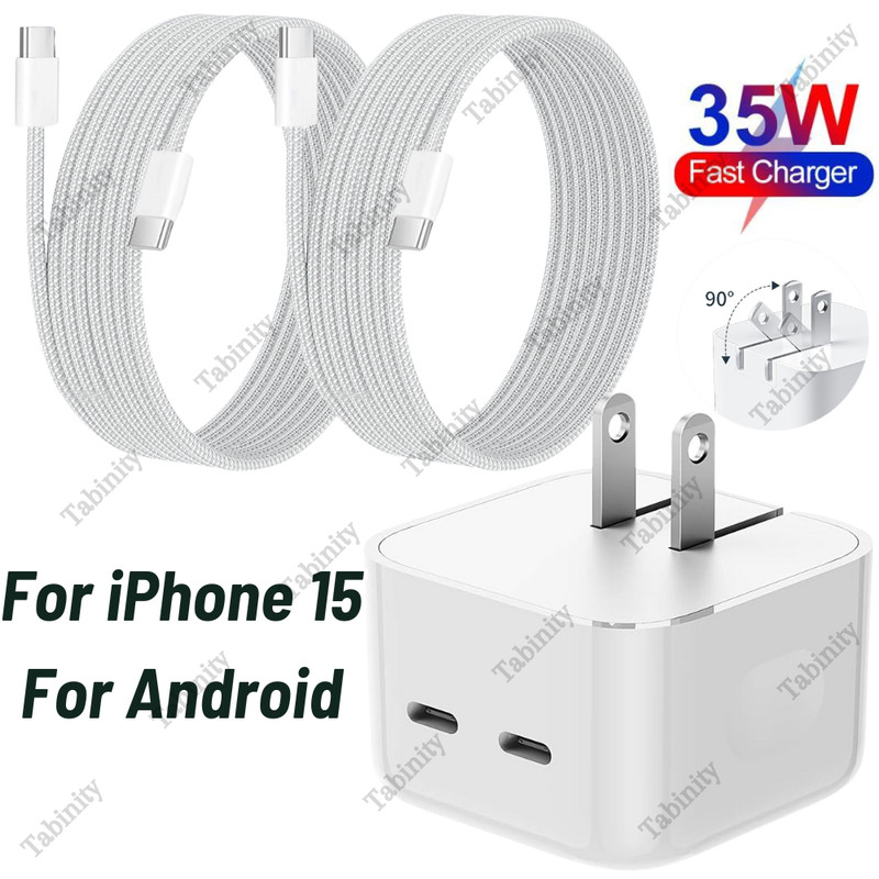 35W Dual USB C Fast Wall Charger brick Type C To C PD Cord For iPhone 15 MacBook