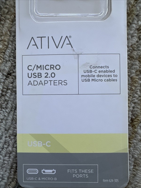 ATIVA USB-C to Micro USB Connector Adapter, 2 Pack, White, #624-305 gallery