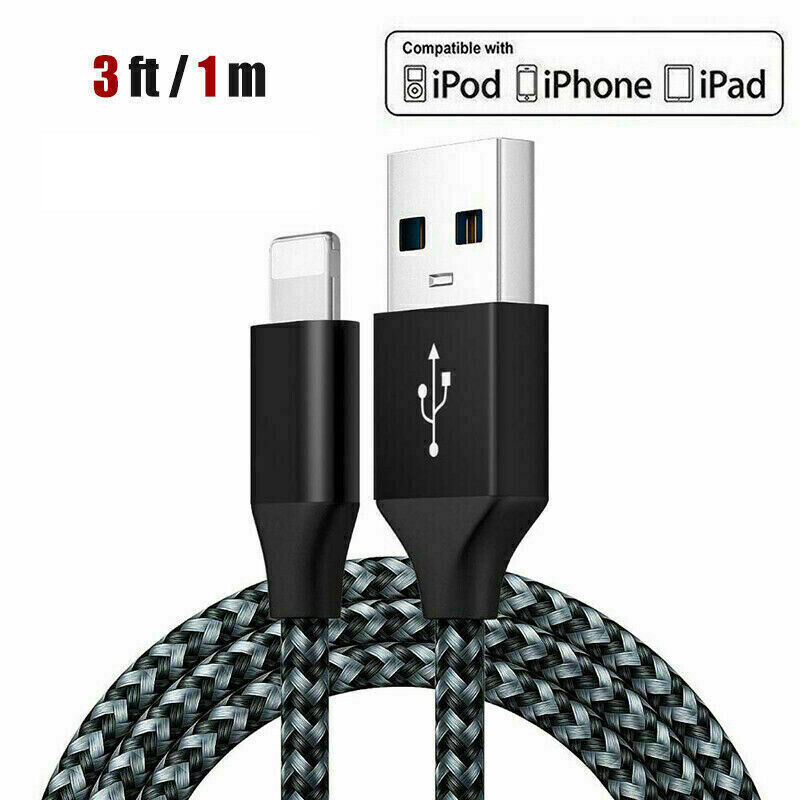 For iPhone 13 12 11 X 8 7 6 Braided Fast Charger Cable Cord 3 Pack 3/6/10 Ft