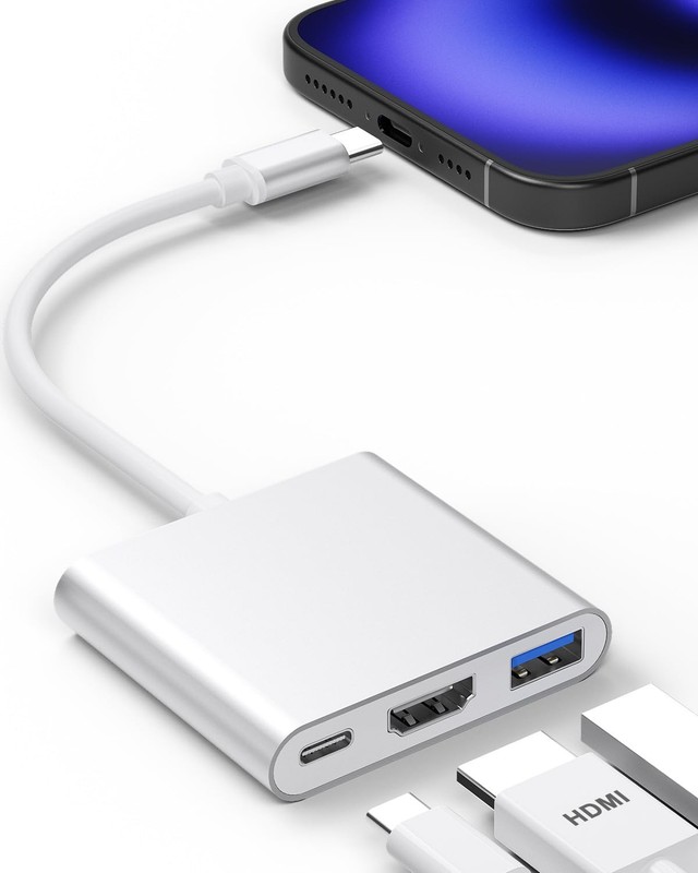 iPhone to HDMI Adapter for TV, USB C Converter Silver