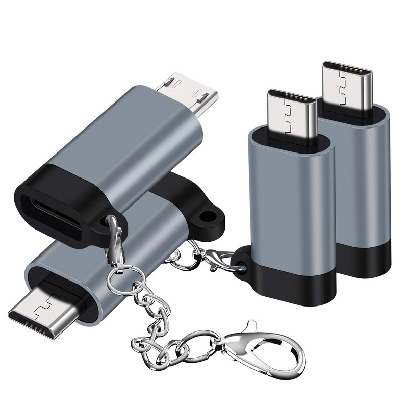 USB C to Micro Adapter, (4-Pack) Type C Female Male Grey