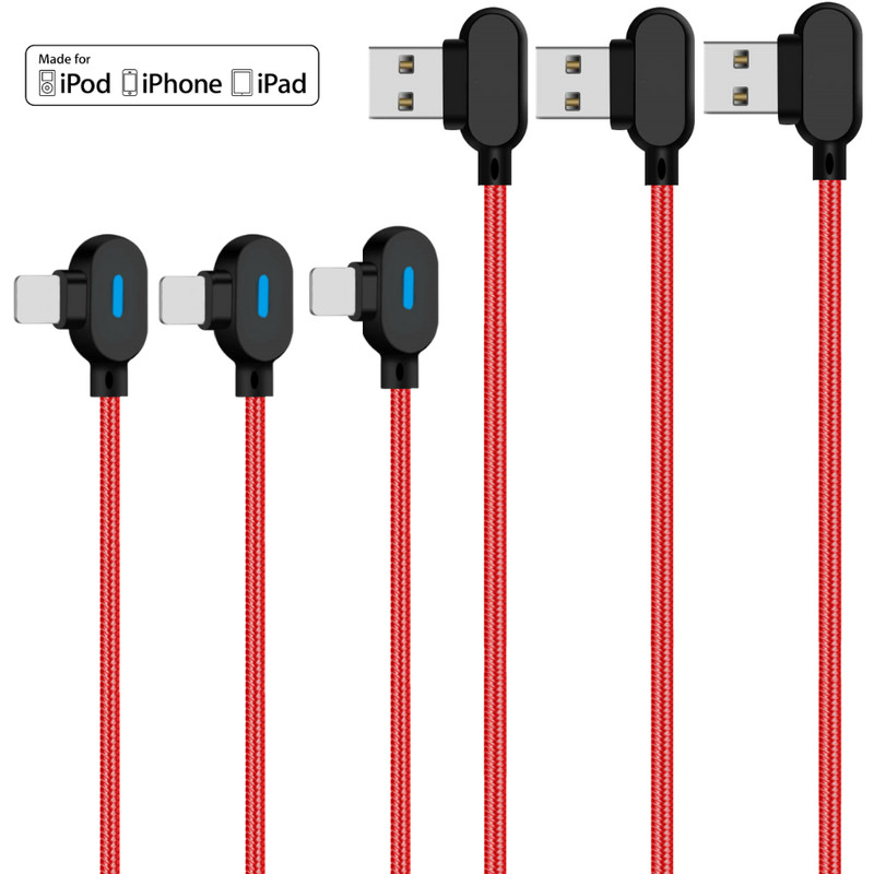 1/3Pack 90 Degree Fast Charger Cable Right Angle For iPhone 14 13 12 11 XR 8 7 6 gallery