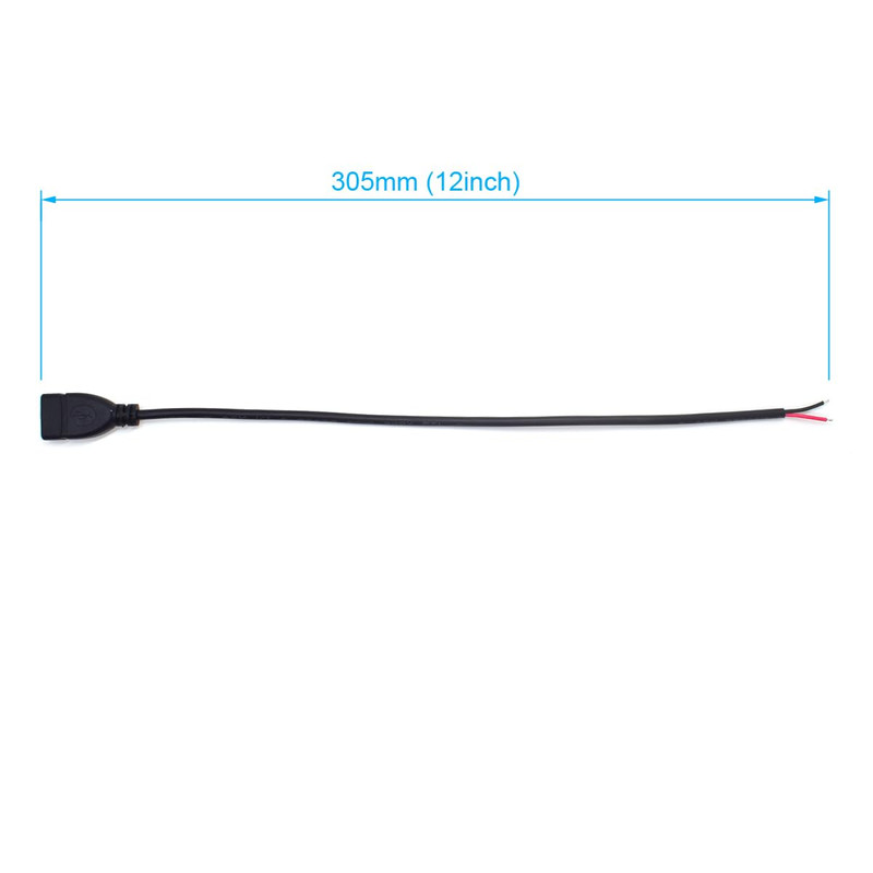 2PCS 0.3M/1FT USB 2.0 Female Pigtail 2 Wire 20AWG USB DC Pigtail DIY Power Cable gallery