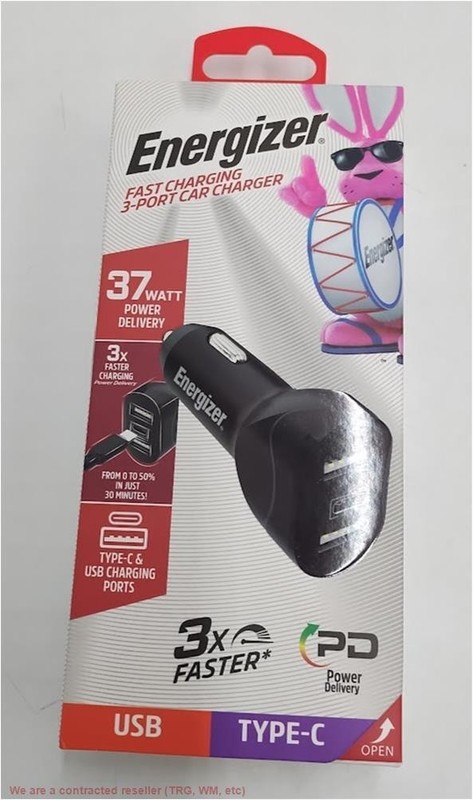 Energizer Car Accessory 3 Port Power Delivery Car Charger: USB-C & USB