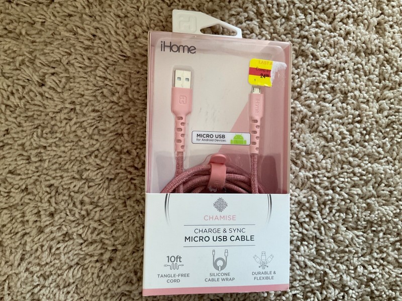 NEW iHome Charge & Sync micro USB Cable 10 Ft Tangle Free Cord, Android devices