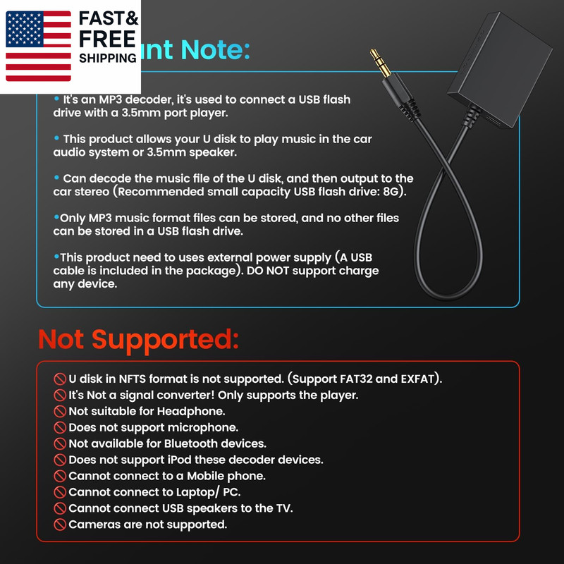 USB to Aux Audio Adapter, 3.5Mm Male to USB Female Adapter for Playing Music wit gallery