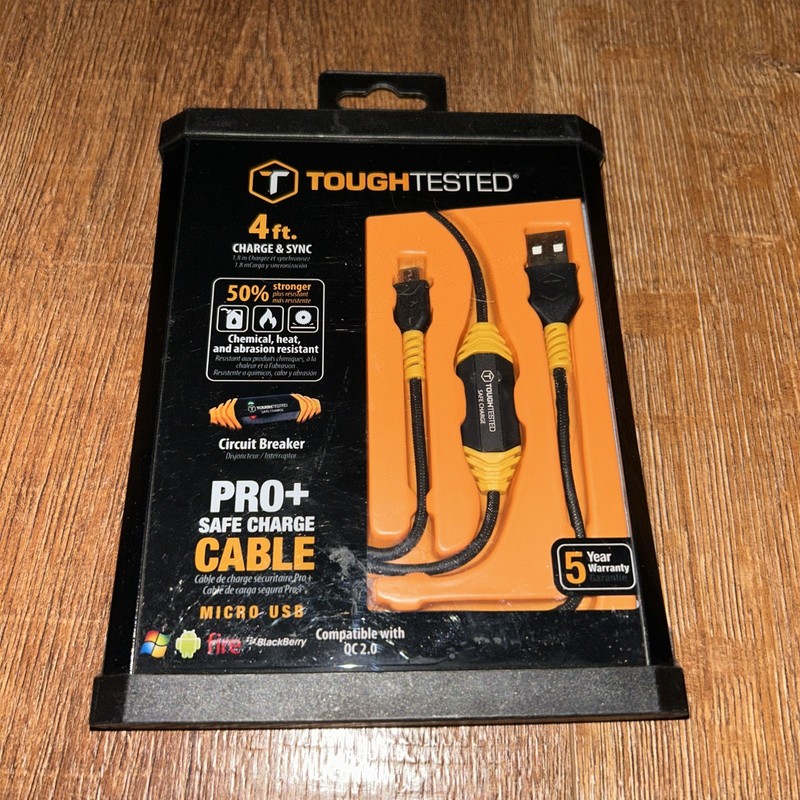 ToughTested Pro+ Safe Charge Micro USB Cable 4ft w/ Circuit Breaker QC2.0