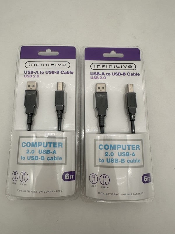 2 Pack Infinitive USB-A To USB-B Cable USB 2.0 6FT Brand New