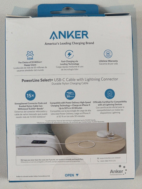 Anker PowerLine Select + USB-C Cable with Light*ing Connector 6ft, Apple MFi Cer gallery