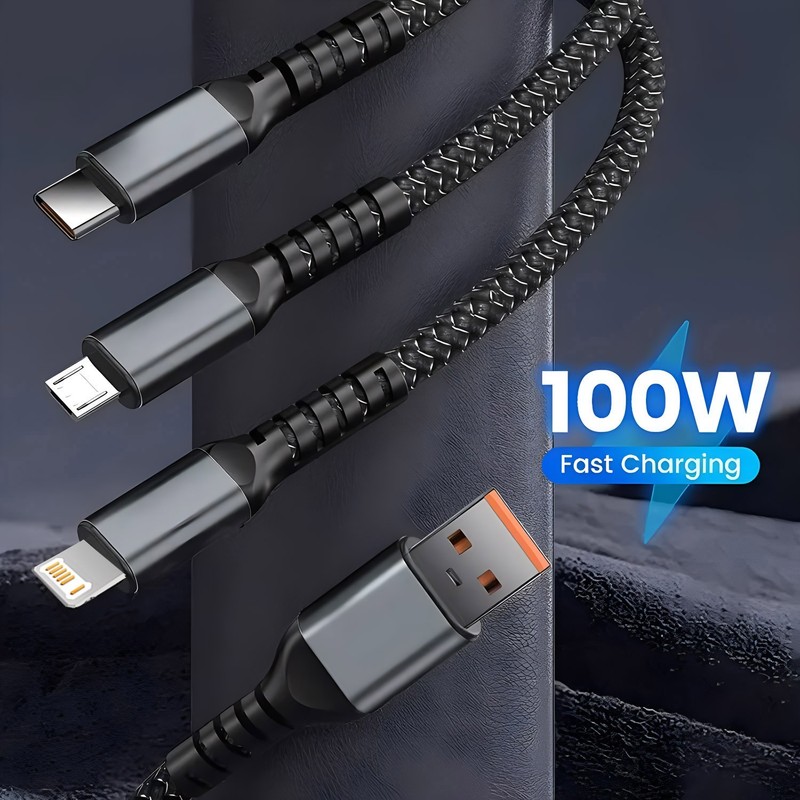100W Fast Charging Cable 3 in 1 Charging Cord Adapter with Type-C Micro gallery