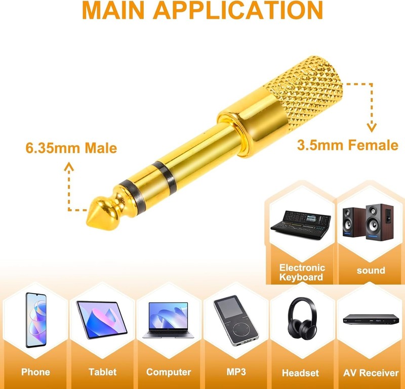 4 Pack Headphone Jack Adapter 3.5mm to 6.35mm & 6.35mm to 3.5mm Gold gallery