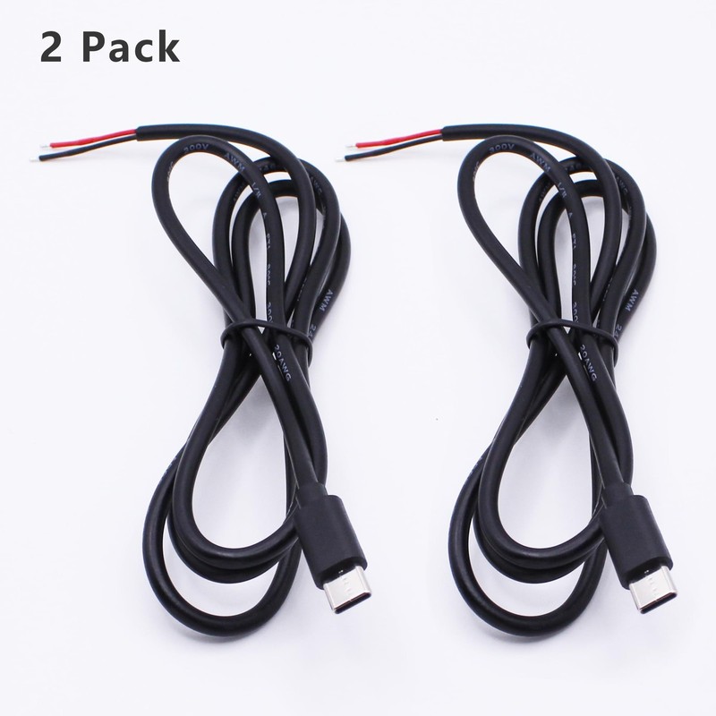 USB C 2 Pin Power Pigtail Cable 20AWG 5V USB Type C Male Plug to 2 Pin Bare W... gallery