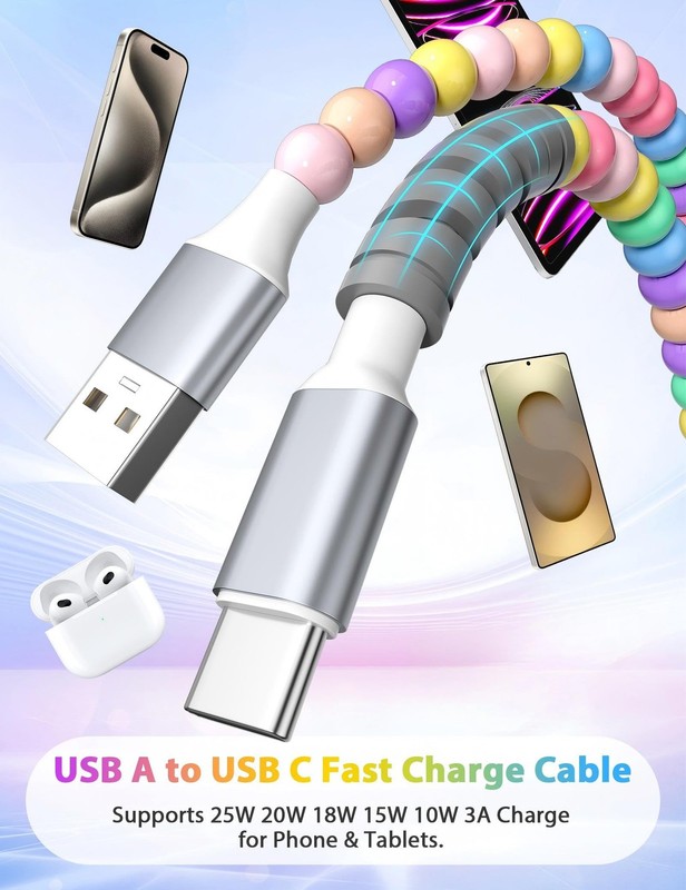 USB C Cable Beaded 6FT USB to USB-C Fast Charging Cable for iPhone 17 17e 16e... gallery
