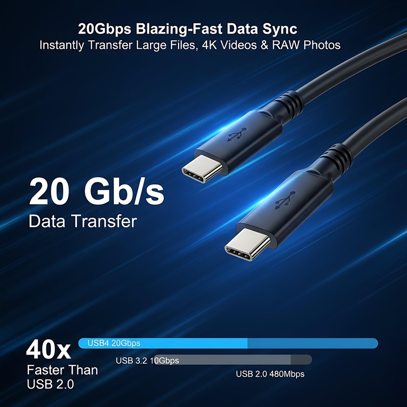 USB 4.0 to USB Link Cable(16.5ft), 20Gbps 100W Fast Charging USB Cable, 8K HD... gallery