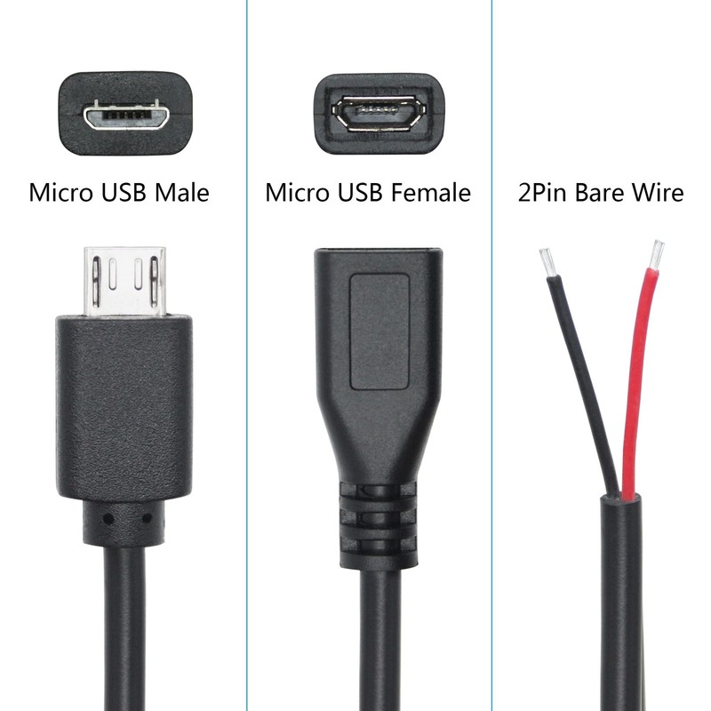 Short Micro USB & Female 2 Pin Bare Wire,30cm/11.8in Micro USB to Open End Pi... gallery