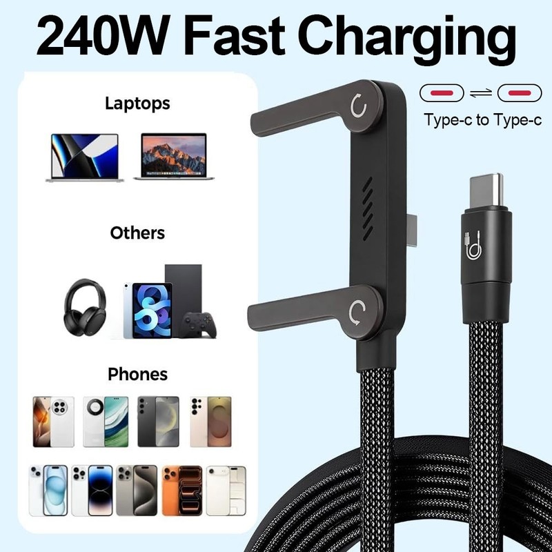 240W USB C to Type C Fast Charger Cord 5FT For iPhone Air 17 16 15 Pro Samsung